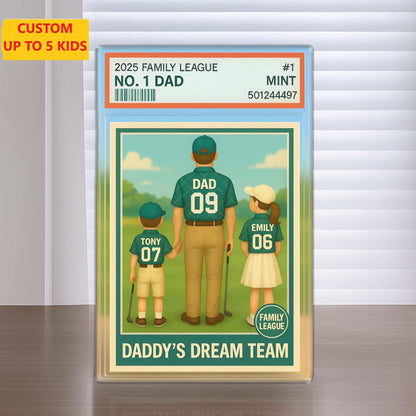 Custom No. 1 Dad & Kids Golf Trading Card Style, Personalized Acrylic Block Plaque, Father's Day Gift, Custom Figure Family Acrylic Block