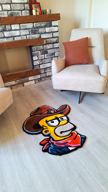 Cowboy Simpson Rug: Handmade Tufted Acrylic Rug, Pop Culture Decor