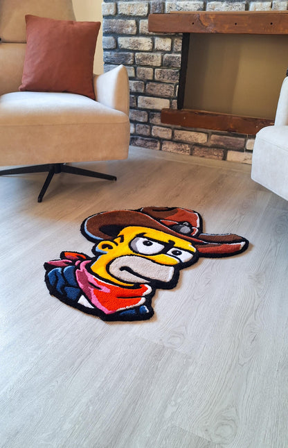 Cowboy Simpson Rug: Handmade Tufted Acrylic Rug, Pop Culture Decor