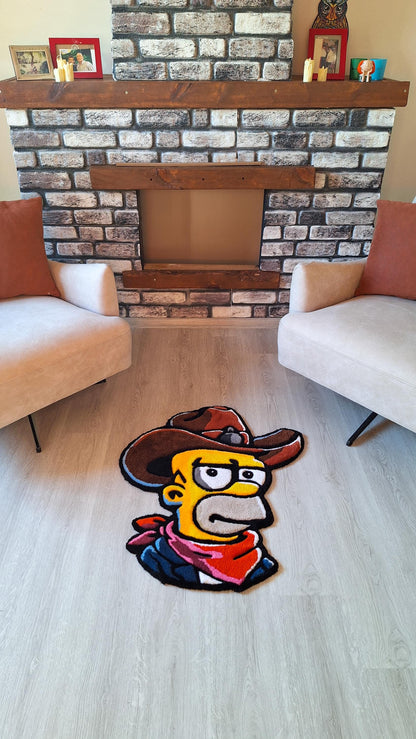Cowboy Simpson Rug: Handmade Tufted Acrylic Rug, Pop Culture Decor