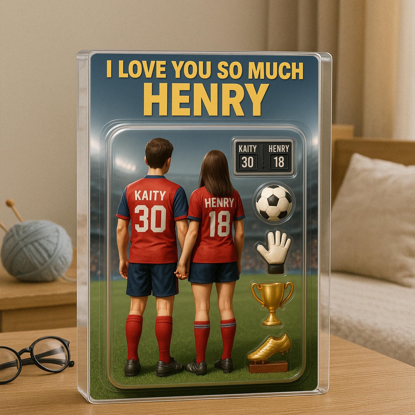 Personalized Soccer Action Figure Acrylic Block Plaque, Personalized Gift for Him, Her, Couple Gift for Soccer Lover, Anniversary Gift