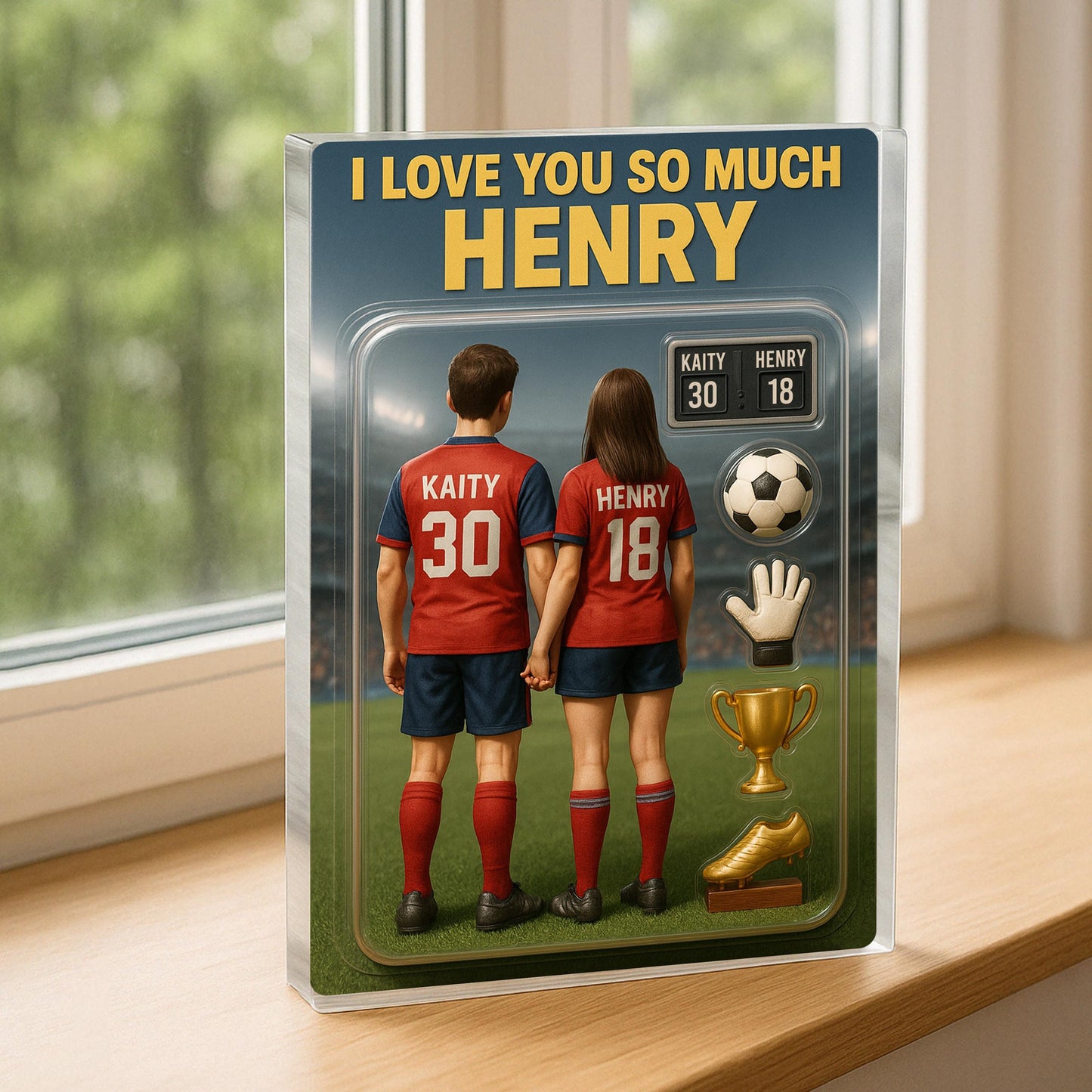 Personalized Soccer Action Figure Acrylic Block Plaque, Personalized Gift for Him, Her, Couple Gift for Soccer Lover, Anniversary Gift