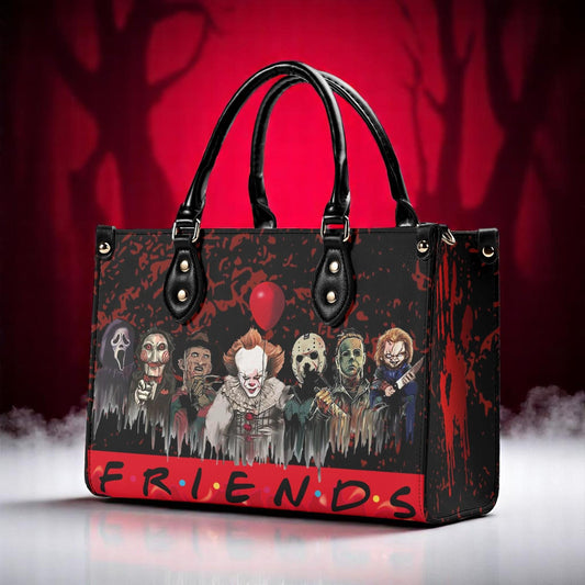 Psycho Friends Tote Handbag. Horror Handbag, Waterproof PU Leather Tote, Top Handle Vegan Leather, Crossbody, Shoulder bag.