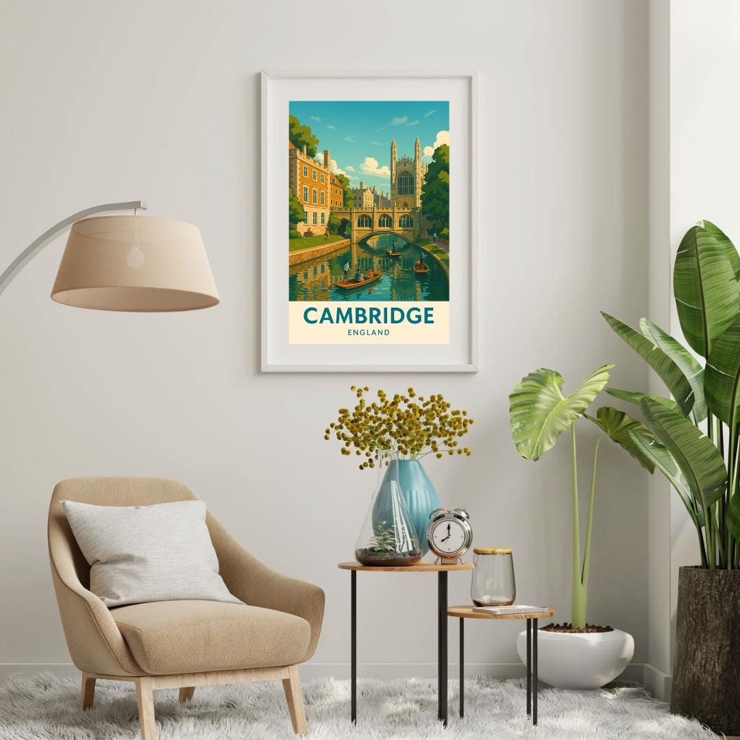 Cambridge Poster, Cambridge Wall Art, Britain Wall Art, Cambridge Travel Print, Cambridge Art, Wedding Gift, Birthday Present, Travel Decor