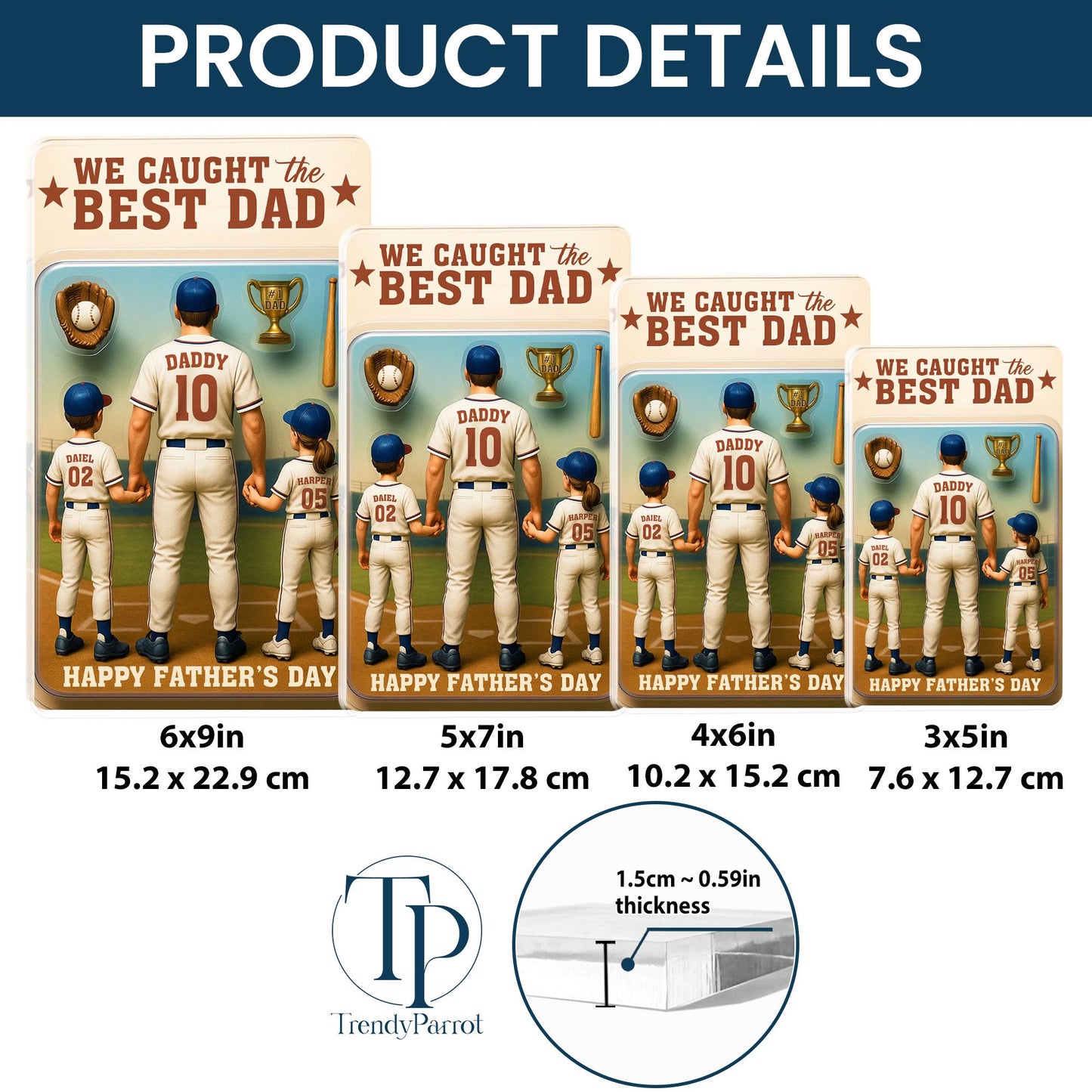 We Caught The Best Dad Baseball Gift,  Baseball Dad Gift,Personalize Fathers Day Gift For Dad, Custom Figure Acrylic Block, Gift For Husband