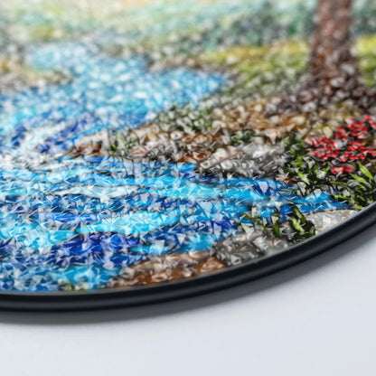 autumn forest river stained glass window hanging nature suncatcher gift for nature lover