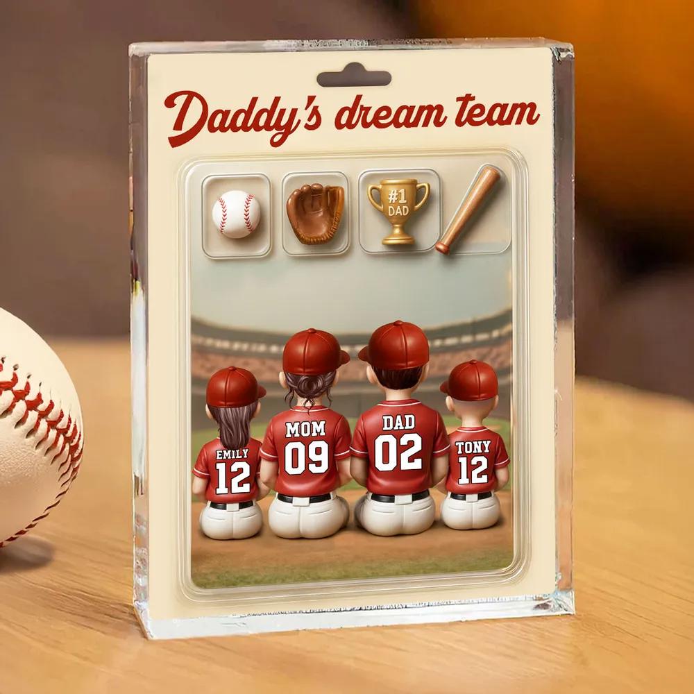 3D Effect Custom Figure Baseball Family Daddy's Dream Team Personalized Rectangle Acrylic Block Plaque, Gift for Fathers day, Baseball Lover