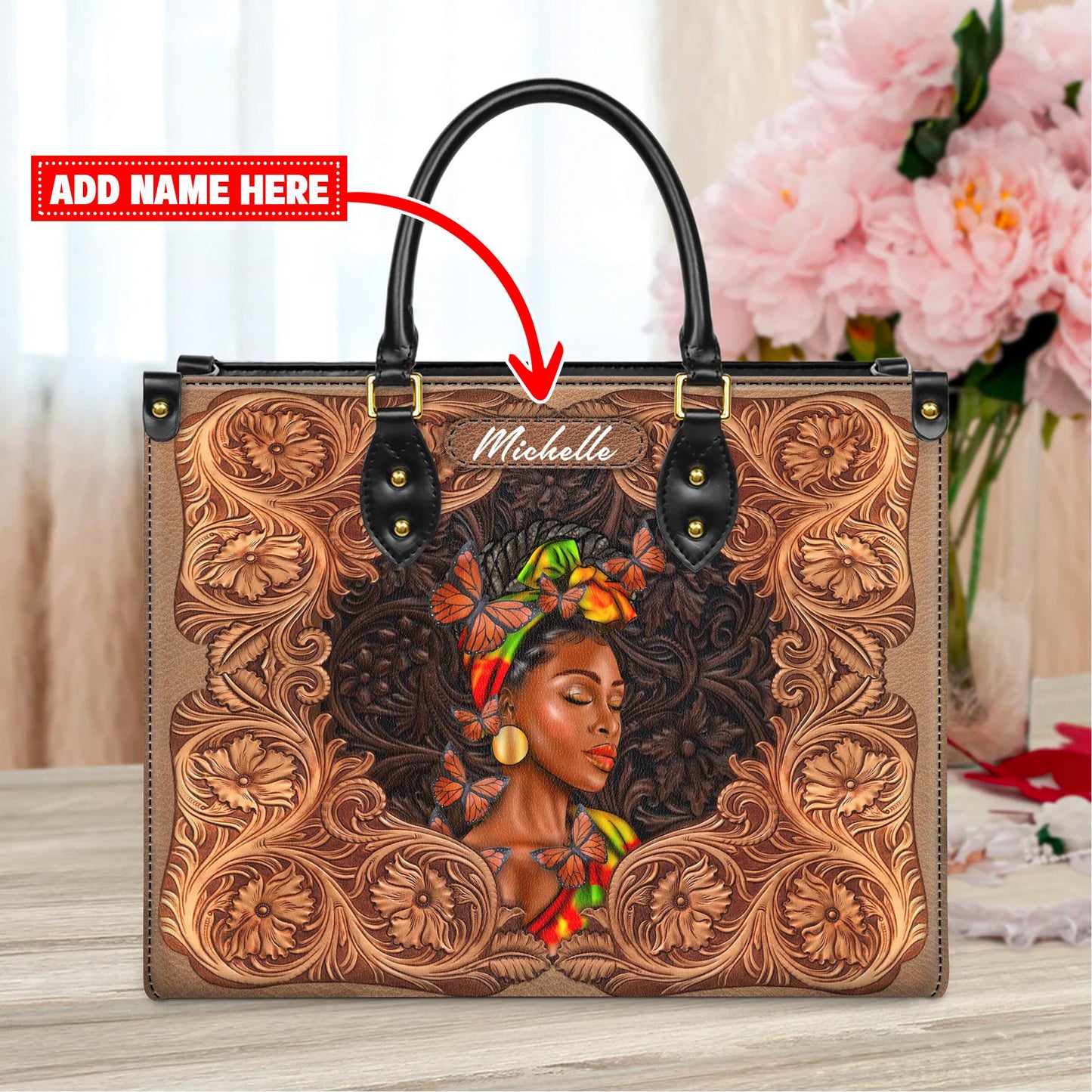 Personalized African American Faith Leather Handbag, Customizable Inspirational Handbag, Handbag for African American Women