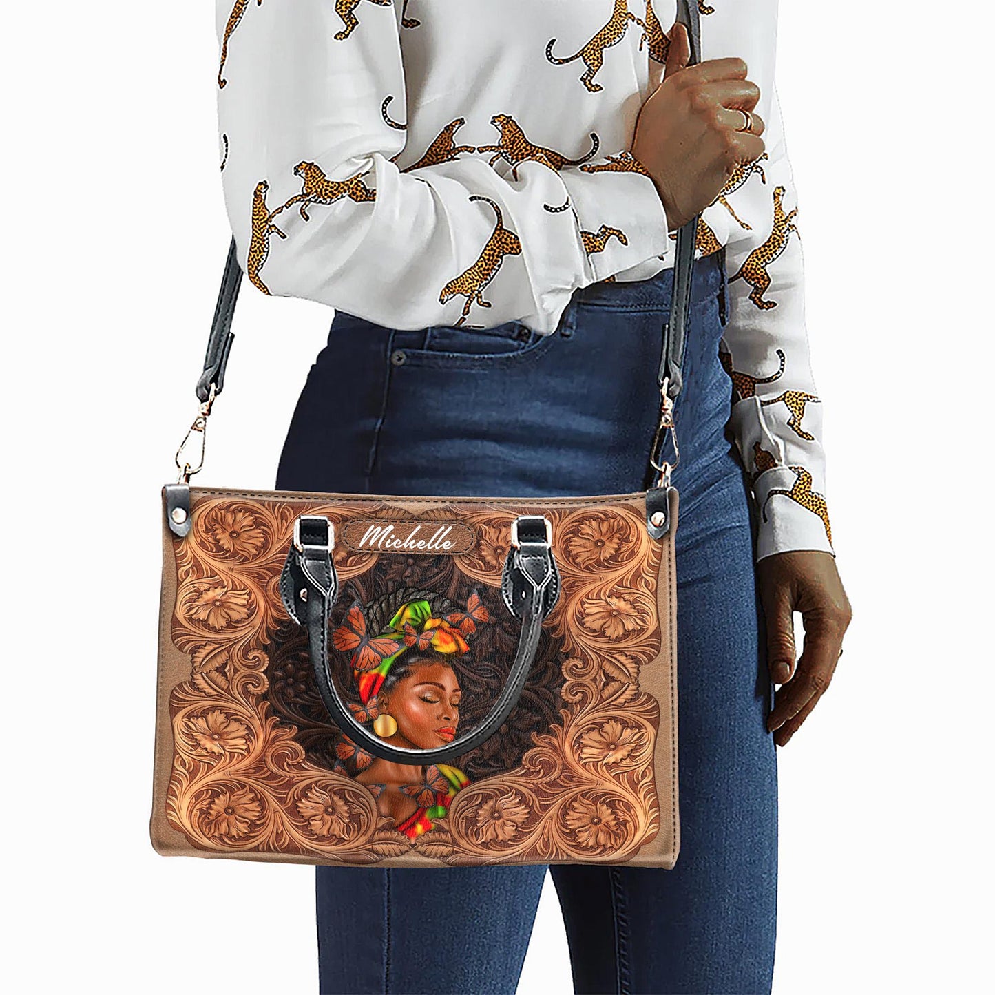 Personalized African American Faith Leather Handbag, Customizable Inspirational Handbag, Handbag for African American Women