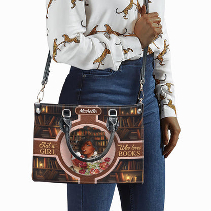 Custom Afro Girl Leather Handbag, Personalized Book Lover Purse with Cat and Flowers, Gift for Women Who Love Reading