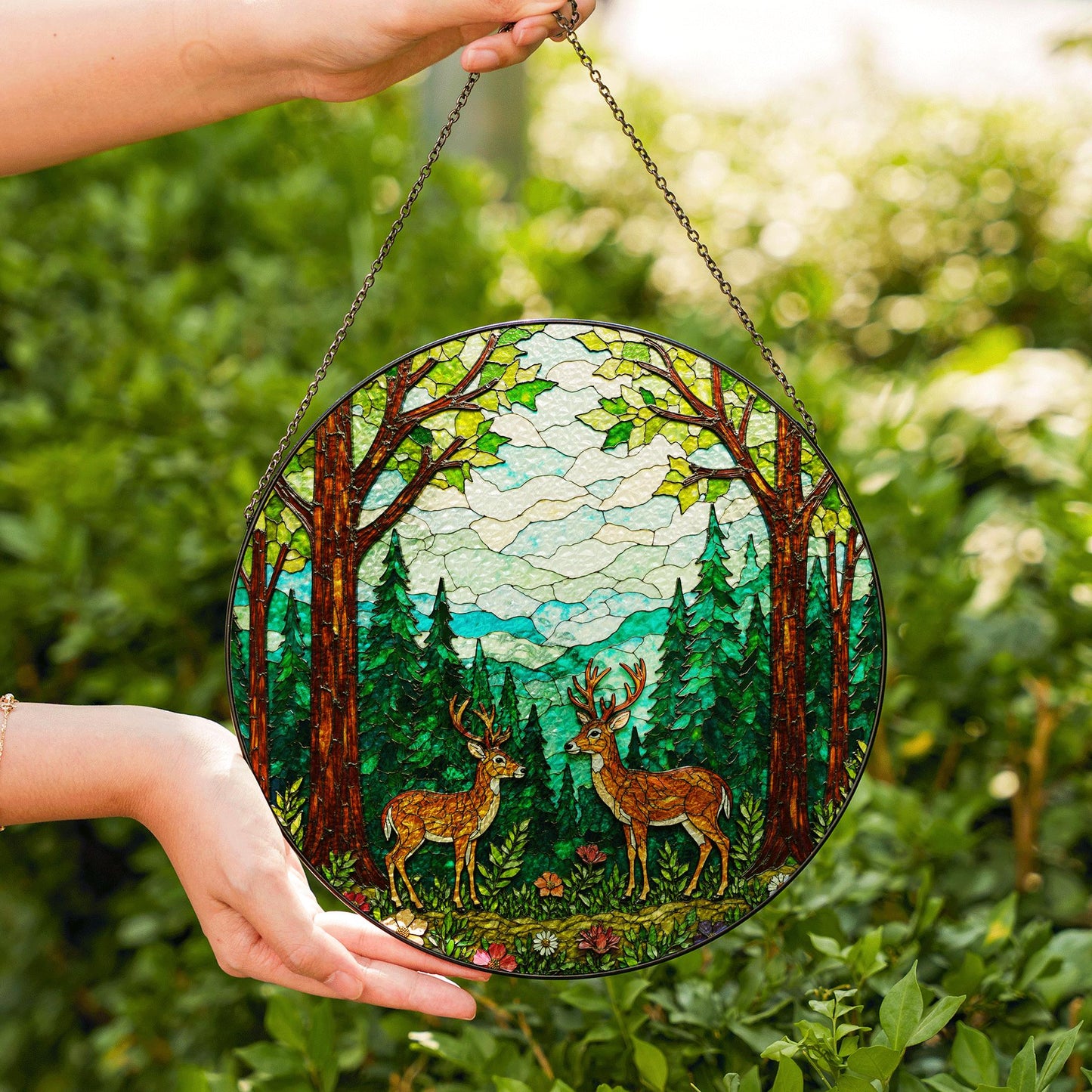 forest deer lovers woodland glass art forest suncatcher nature decor gift for nature lovers
