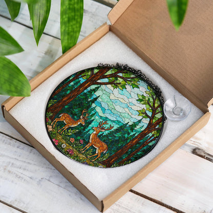 forest deer lovers woodland glass art forest suncatcher nature decor gift for nature lovers