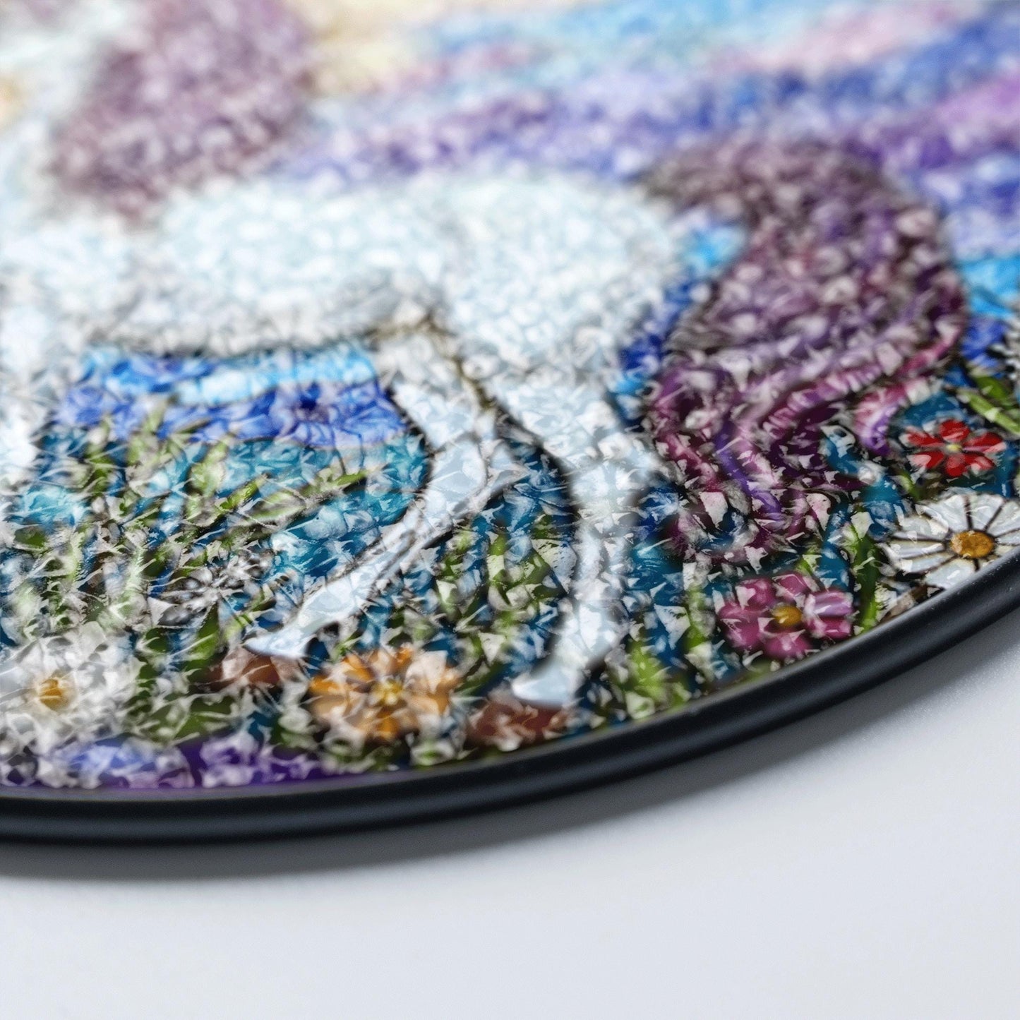 Opalescent unicorn in crystal bloom field iridescent stained glass window decor gift for fantasy lover
