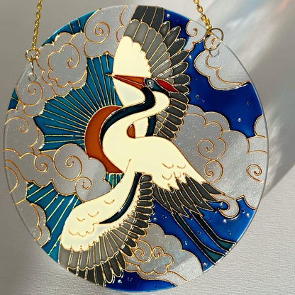 Japanese Crane Unique Suncatcher for window Mothers day gift Aesthetic room decor for every home Stained glass painting