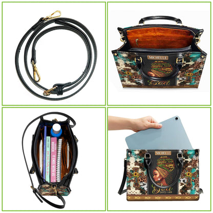 Custom African American Leather Handbag | Inspirational "I Am The Storm" Design | Personalized Empowerment Purse for Women