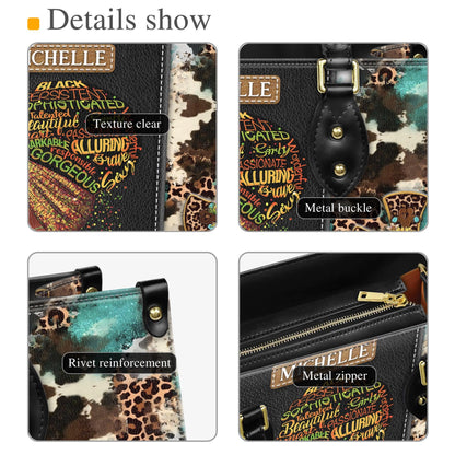 Custom African American Leather Handbag | Inspirational "I Am The Storm" Design | Personalized Empowerment Purse for Women