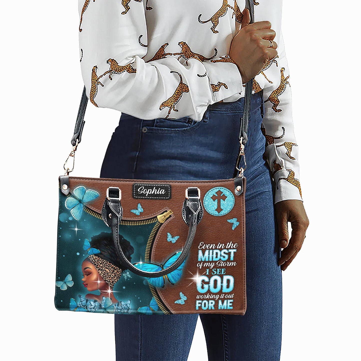 African American Personalized Leather Handbag, Inspirational Christian Purse | Empowerment Design for Strong Women