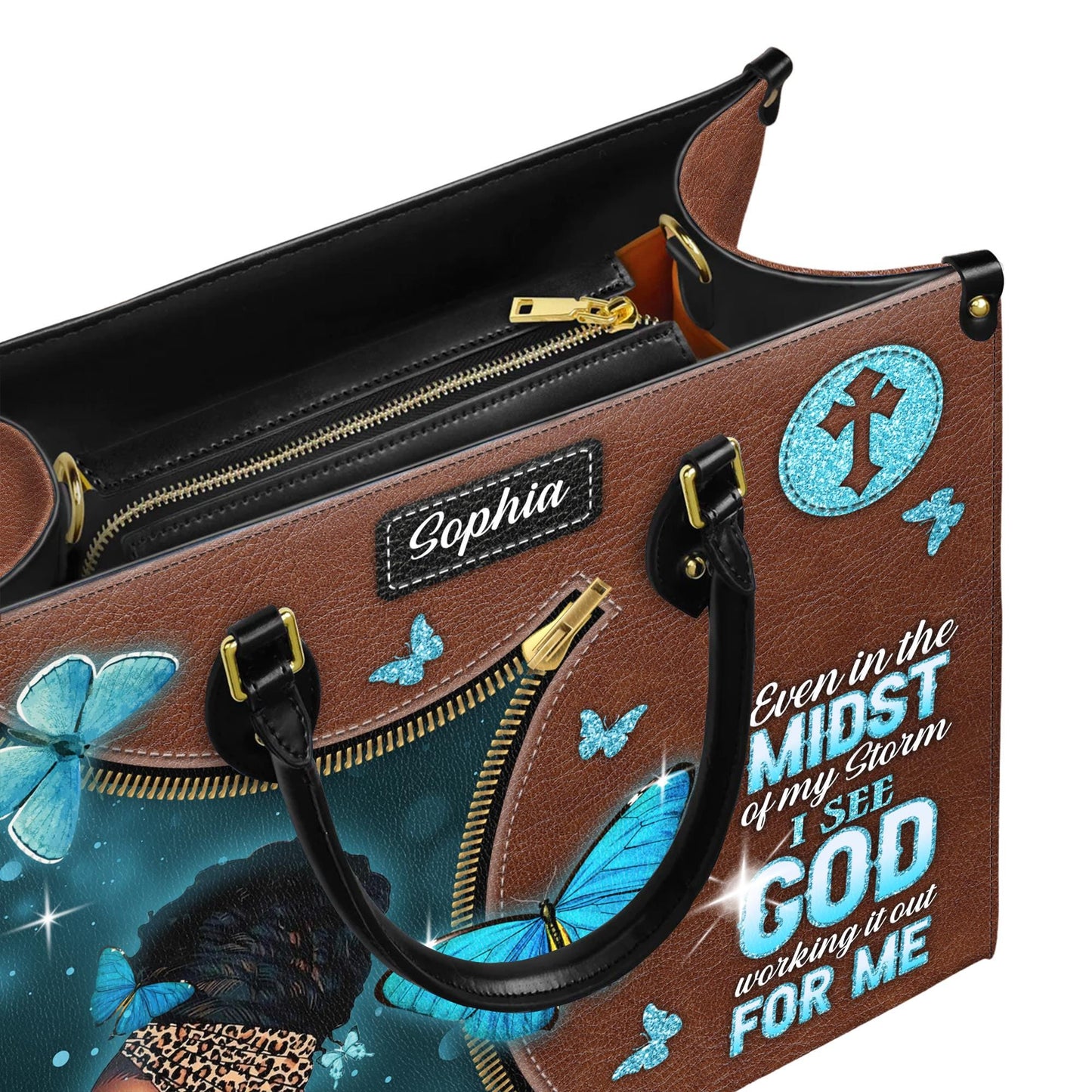 African American Personalized Leather Handbag, Inspirational Christian Purse | Empowerment Design for Strong Women