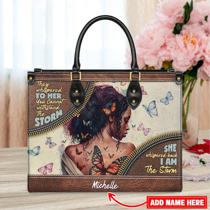 Custom African American "I Am The Storm" Leather Handbag | Inspirational Personalized Purse for Empowered Women