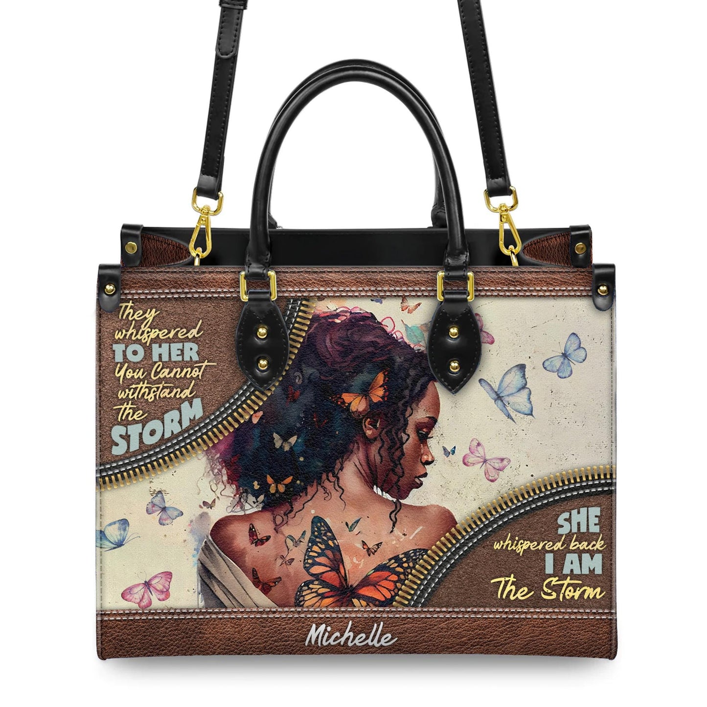 Custom African American "I Am The Storm" Leather Handbag | Inspirational Personalized Purse for Empowered Women