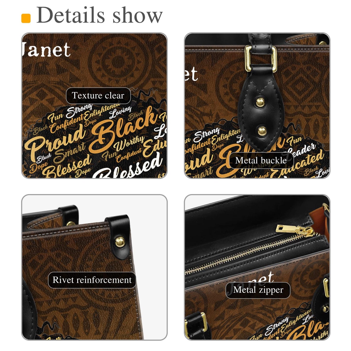 Empowering Melanin Queen Handbag with Afro Word Art | Personalized Custom Name Handbag for Women