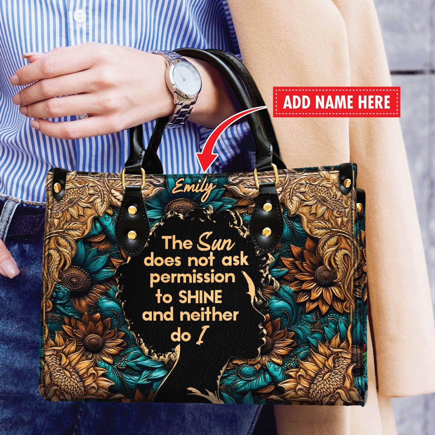 Sunshine Statement Handbag for Women | Inspirational Quote Handbag with Custom Name Option