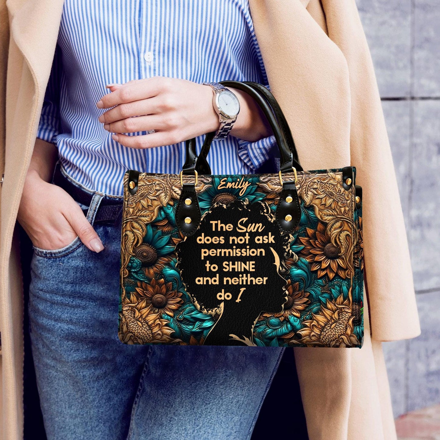 Sunshine Statement Handbag for Women | Inspirational Quote Handbag with Custom Name Option