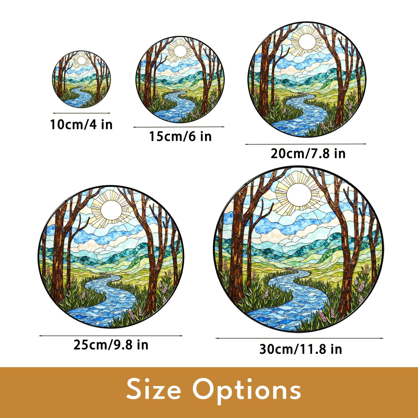 Handcrafted River Valley Landscape Suncatcher Stained Glass Window Decor Gift for Nature Lovers