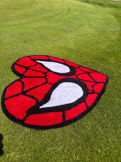 Handmade Heart Spider Rug: Tufted Acrylic Yarn, Superhero Decor