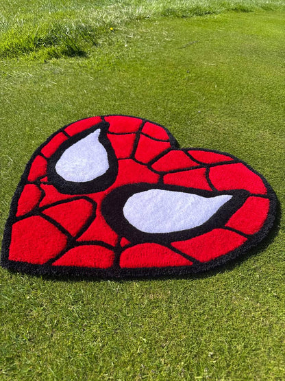 Handmade Heart Spider Rug: Tufted Acrylic Yarn, Superhero Decor