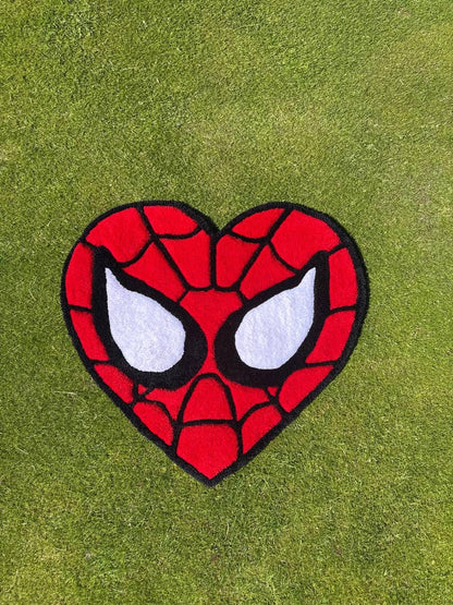 Handmade Heart Spider Rug: Tufted Acrylic Yarn, Superhero Decor