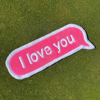 Custom Tufted Rug: "I Love You" Quote, Acrylic Yarn, Handmade