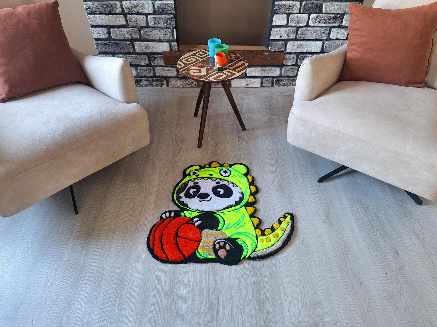 Dino Panda Rug: Handmade Tufted Acrylic Kids Room Decor