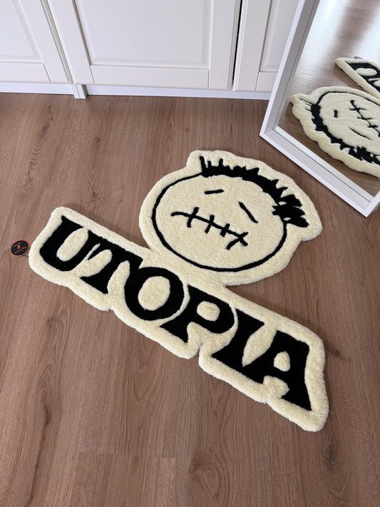 Handmade Tufted Music Rug – “Utopia” Inspired Album Cover Carpet, Soft Fluffy Accent Mat or Wall Decor (80x61 cm)