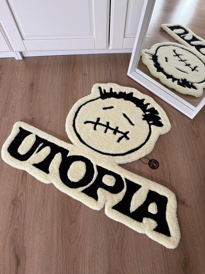 Handmade Tufted Music Rug – “Utopia” Inspired Album Cover Carpet, Soft Fluffy Accent Mat or Wall Decor (80x61 cm)