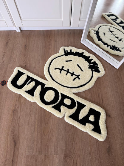 Handmade Tufted Music Rug – “Utopia” Inspired Album Cover Carpet, Soft Fluffy Accent Mat or Wall Decor (80x61 cm)