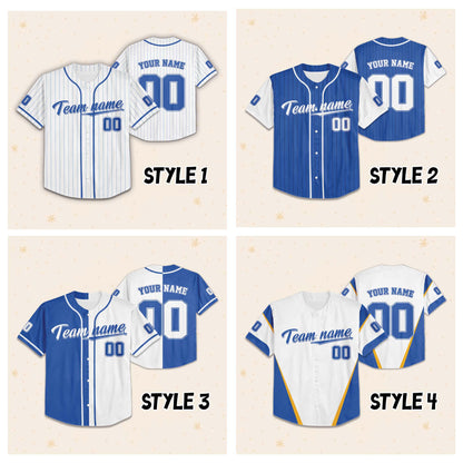 Custom White Blue Collection Baseball Jersey, Personalized Name Number Sports Team Uniform Jerseys Gifts for Men Women Kids Toddler Fan