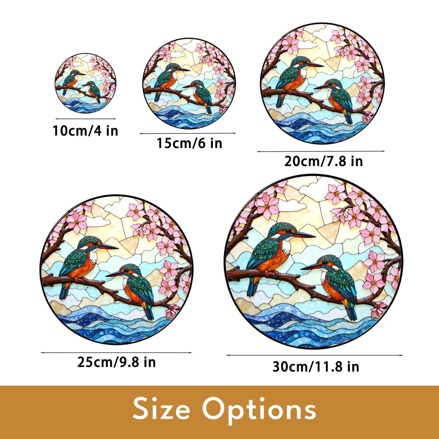 Kingfishers on Branch Stained Glass Suncatcher Bird Window Hanging Gift for Bird Lovers