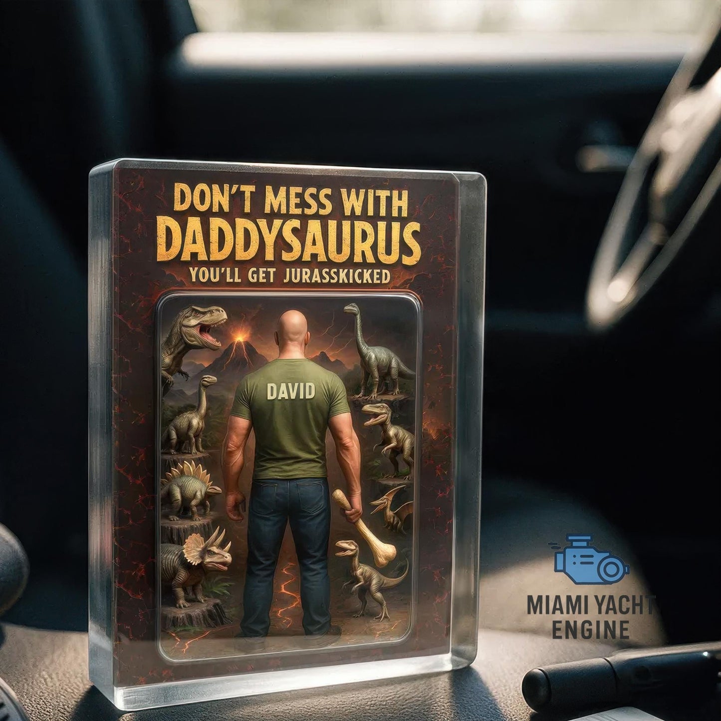 Custom Daddysaurus Acrylic Block Gift, Personalized Dinosaur Dad Figurine with Name, Funny Jurassic Decor, Unique Father’s Day Gift for Him