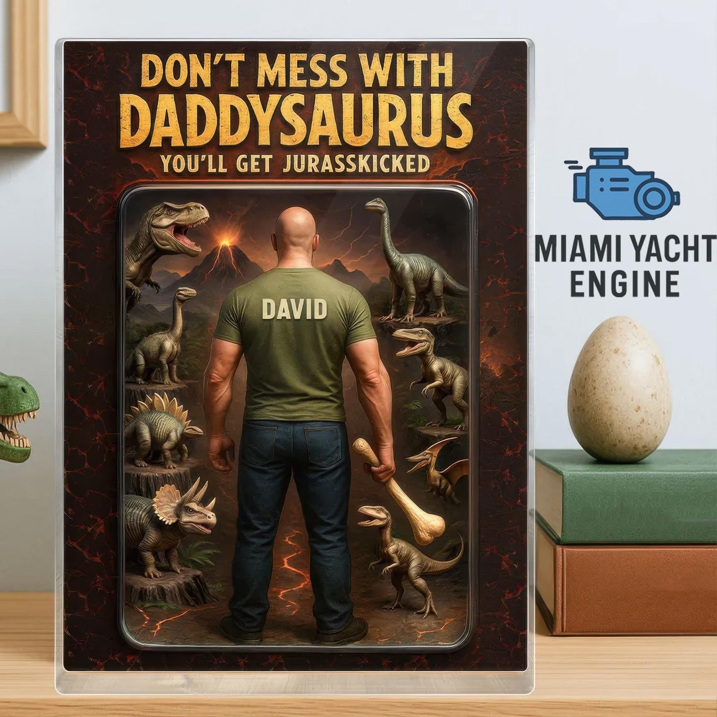 Custom Daddysaurus Acrylic Block Gift, Personalized Dinosaur Dad Figurine with Name, Funny Jurassic Decor, Unique Father’s Day Gift for Him