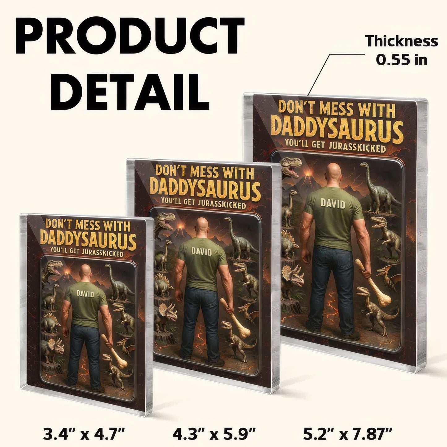 Custom Daddysaurus Acrylic Block Gift, Personalized Dinosaur Dad Figurine with Name, Funny Jurassic Decor, Unique Father’s Day Gift for Him