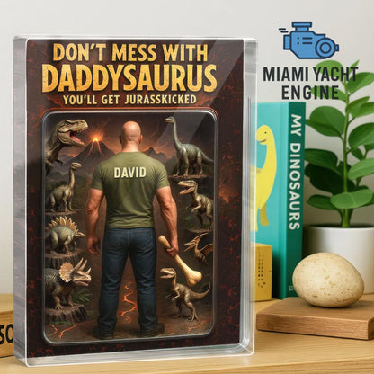 Custom Daddysaurus Acrylic Block Gift, Personalized Dinosaur Dad Figurine with Name, Funny Jurassic Decor, Unique Father’s Day Gift for Him
