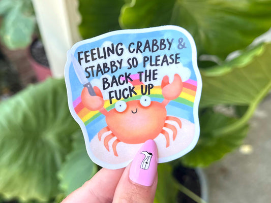 Feeling Crabby & Stabby Waterproof Sticker, Mental Health Stickers, Handdrawn Art, Bestfriend Gifts, Positivity, Funny