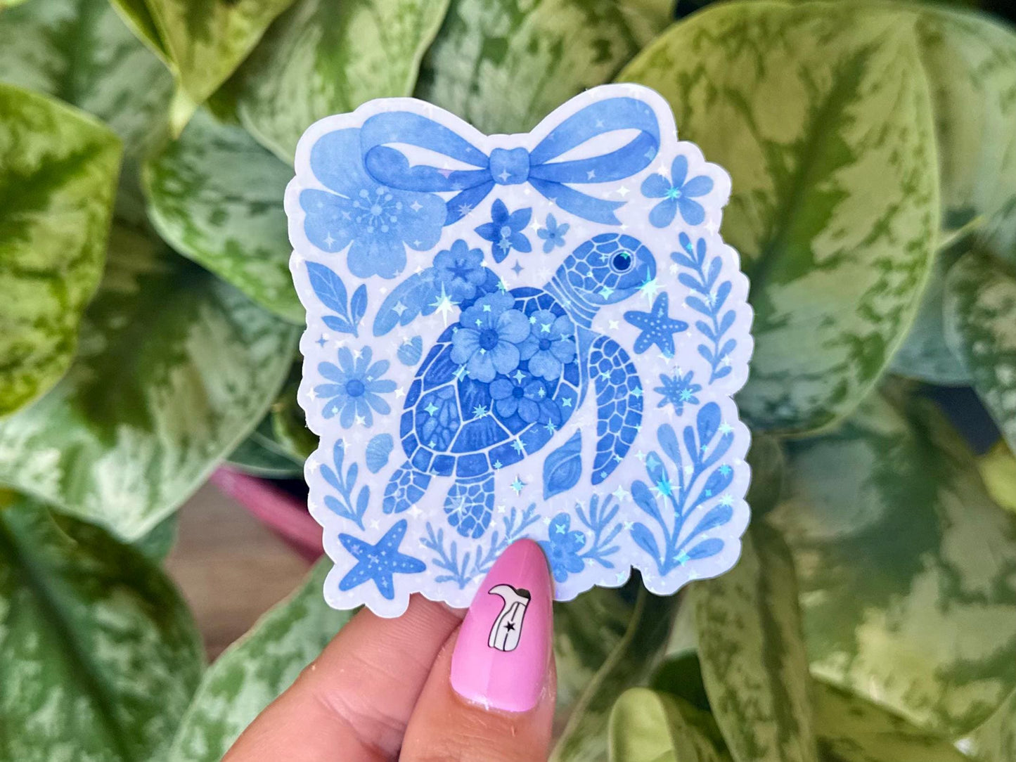 Sea Turtle Holographic Waterproof Sticker, Mental Health Stickers, Handdrawn Art, Bestfriend Gifts, Positivity, Summer, Ocean Child, Beach