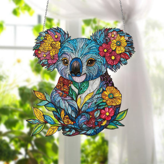 Floral Koala Window Hanging, Colorful Koala Bear Made of Flowers and Leaves,  Window Decoration for Nature Lovers, Gift or Nursery