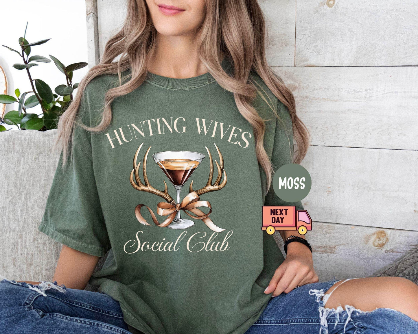 Comfort Colors® Hunting Wives Coquette Shirt, Hunting Wives Social Club Coquette Bow Shirt, Hunting Antlers T-Shirt, Gift for Her, Women Tee