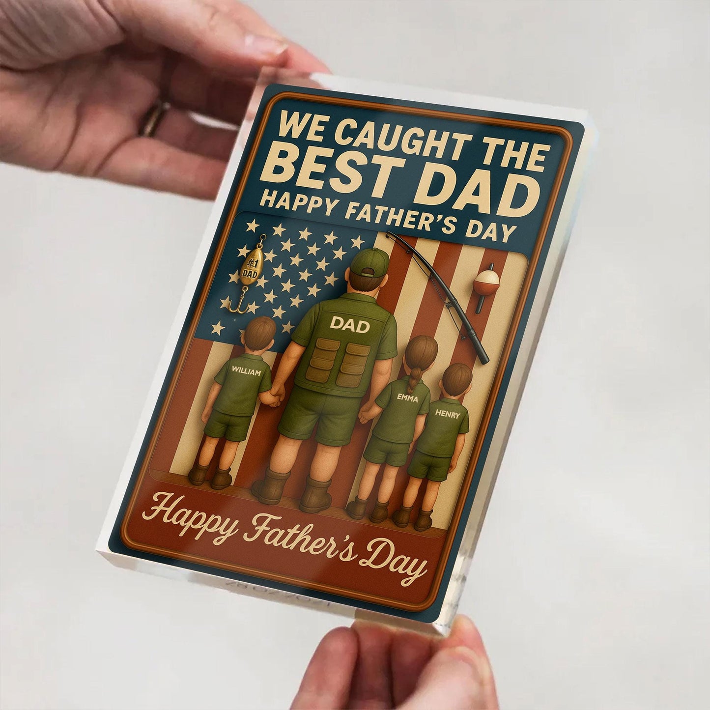 I Caught The Best Dad, Fishing Action Figure Personalized Acrylic Block Plaque, Father's Day Gift for Dad, Custom Kids Name Decor For Dad