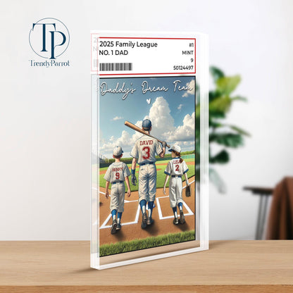 Baseball No. 1 Dad Grandpa Man & Kids Acrylic Plaque, Father's Day Gift For Dad, Gift for Husband,Trading Card Style, Gift for Baseball Dad