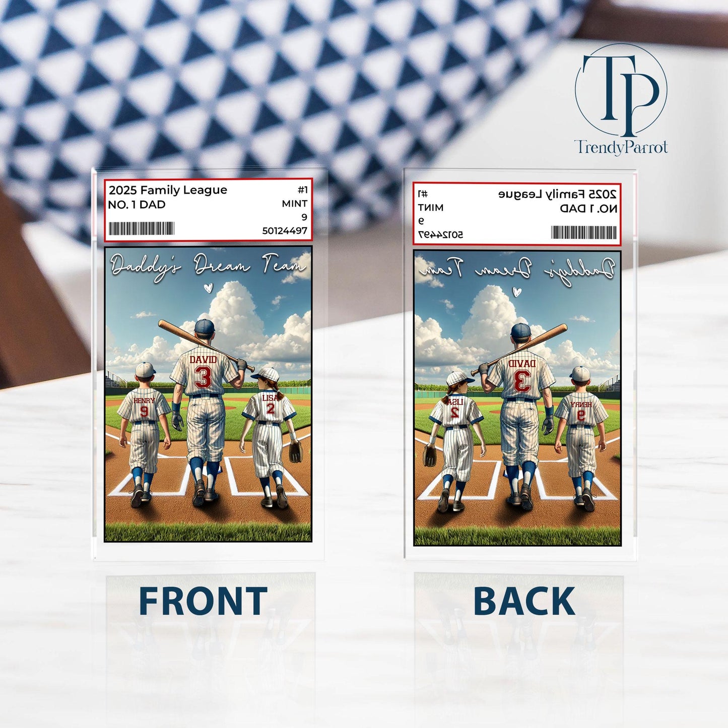 Baseball No. 1 Dad Grandpa Man & Kids Acrylic Plaque, Father's Day Gift For Dad, Gift for Husband,Trading Card Style, Gift for Baseball Dad