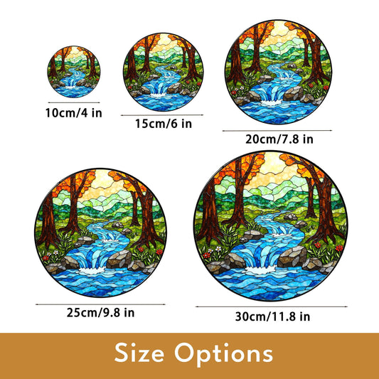 Forest waterfall creek stained glass suncatcher nature window hanging gift for outdoor lovers